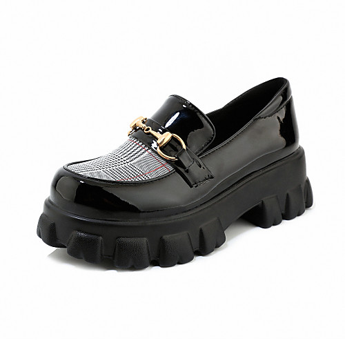 

Women's Loafers & Slip-Ons Creepers Round Toe PU Preppy / Minimalism Spring & Summer Black / White