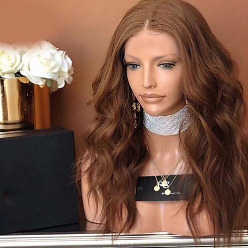 

Synthetic Wig Curly Asymmetrical Wig Long Brown Synthetic Hair 21 inch Women's Best Quality Middle Part Brown