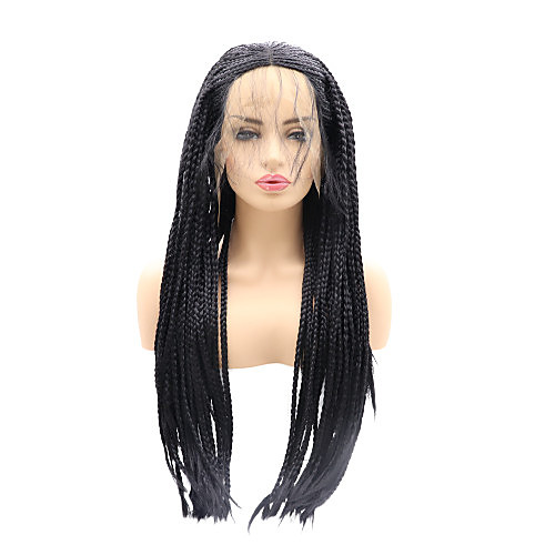 

Synthetic Lace Front Wig Plaited Braid Lace Front Wig Medium Length Natural Black Synthetic Hair 26 inch Women's Women Faux Locs Wig Black Sylvia