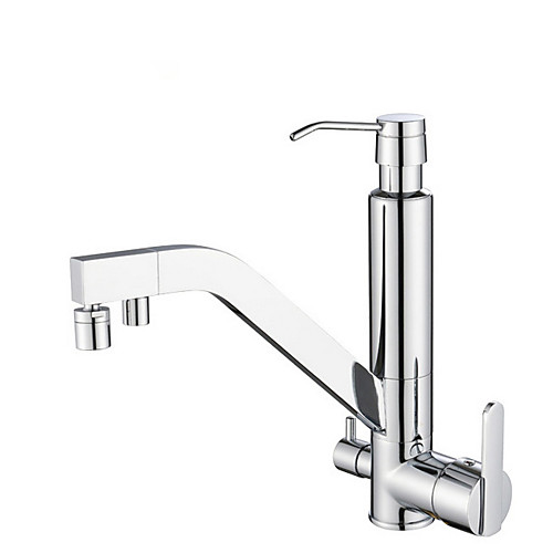 

Kitchen faucet - Three Handles Two Holes Electroplated Standard Spout Centerset Contemporary Kitchen Taps