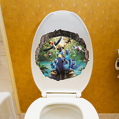 фото Стикеры туалета мультяшный попугай - стикеры стены животных пейзаж / ванная комната животных / крытый lightinthebox
