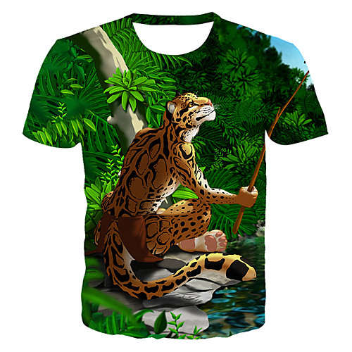 

Муж. С принтом Футболка Классический / преувеличены Леопард / 3D / Животное Тигр Зеленый