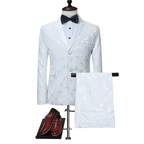 

Men's Suits, Solid Colored Notch Lapel Polyester White