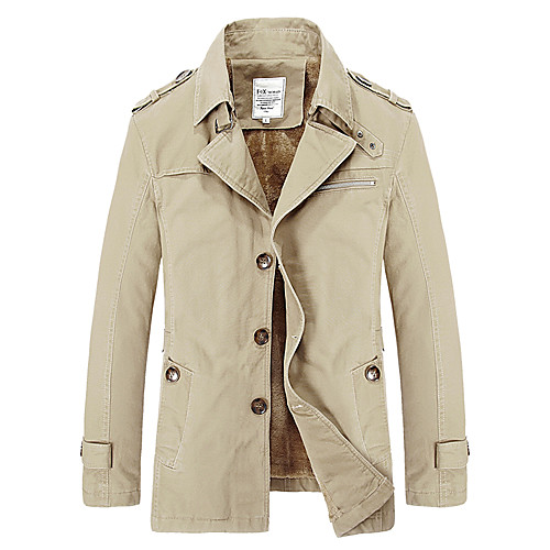 

Men's Daily Basic Winter Regular Jacket, Solid Colored Shirt Collar Long Sleeve Cotton Black / Army Green / Yellow