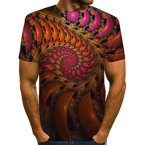 

Men's Daily Going out Basic / Exaggerated T-shirt - Geometric / 3D / Visual Deception Print Wine