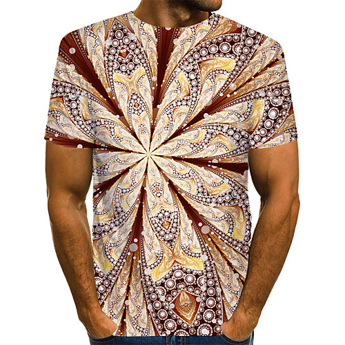 

Men's Daily Weekend T-shirt - Geometric / 3D / Abstract Print Brown