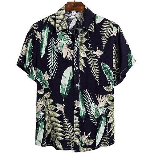

Men's Daily Tropical Shirt - Floral / Leaf Black / Short Sleeve / Classic Collar