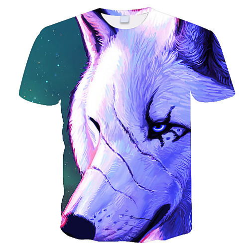 

Men's Daily Holiday Street chic / Exaggerated T-shirt - 3D / Tie Dye / Animal Wolf, Print Rainbow