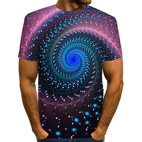 

Men's Daily Going out Basic / Exaggerated T-shirt - Geometric / 3D / Visual Deception Print Rainbow