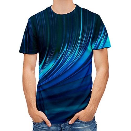 

Men's Daily Going out Street chic / Exaggerated T-shirt - Geometric / 3D / Graphic Pleated / Print Rainbow