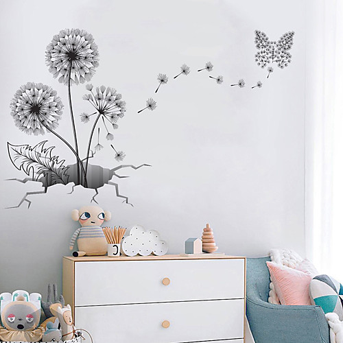 

3D Large Black Dandelion Flower Wall Stickers Home Decoration Living Room Bedroom Furniture Art Decals Butterfly Murals
