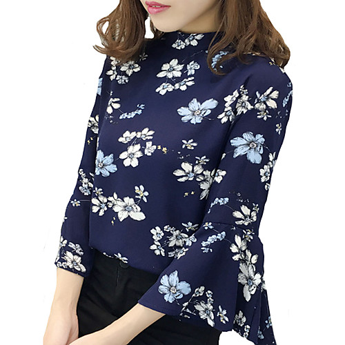 

Women's Daily Basic Shirt - Geometric Print Blue