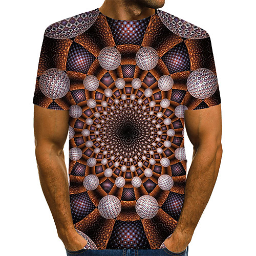 

Men's Daily Going out Basic / Exaggerated T-shirt - Geometric / 3D Print Brown