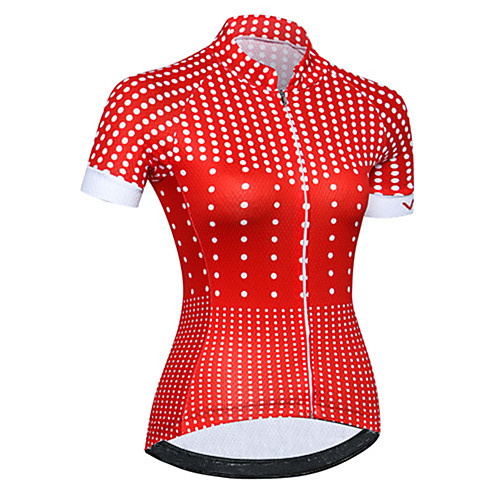 

21Grams Women's Short Sleeve Cycling Jersey 100% Polyester Red Polka Dot Bike Jersey Top Mountain Bike MTB Road Bike Cycling UV Resistant Breathable Quick Dry Sports Clothing Apparel / Stretchy