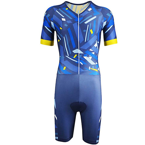 

21Grams Men's Short Sleeve Triathlon Tri Suit BlueYellow Stripes Geometic Bike Clothing Suit UV Resistant Breathable 3D Pad Quick Dry Sweat-wicking Sports Solid Color Mountain Bike MTB Road Bike