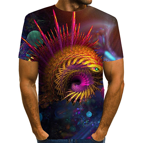 

Men's Daily Going out Basic / Exaggerated T-shirt - Geometric / 3D / Visual Deception Print Rainbow