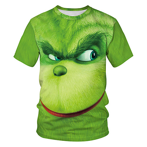 

Men's Daily Going out Basic / Street chic T-shirt - 3D / Solid Colored / Cartoon Patchwork / Print Green
