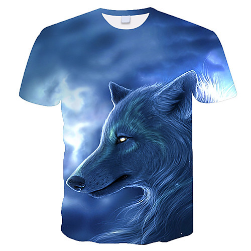 

Men's Daily Holiday Street chic / Exaggerated T-shirt - 3D / Tie Dye / Animal Print Blue