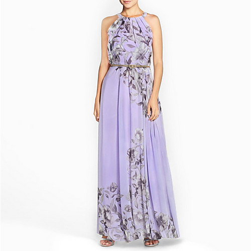 

Women's Maxi Purple Blushing Pink Dress Elegant Sheath Geometric Halter Neck S M Slim