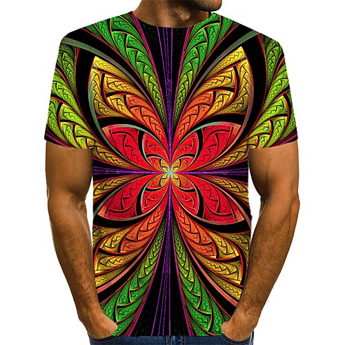 

Men's Daily Going out Basic / Exaggerated T-shirt - Geometric / 3D / Visual Deception Print Rainbow