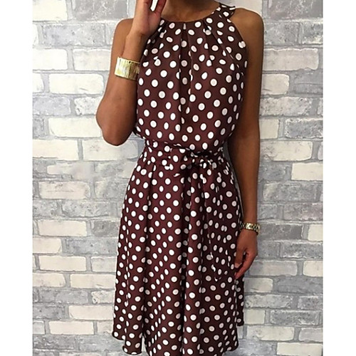 

Women's Wine Yellow Dress Elegant Sheath Polka Dot S M Slim