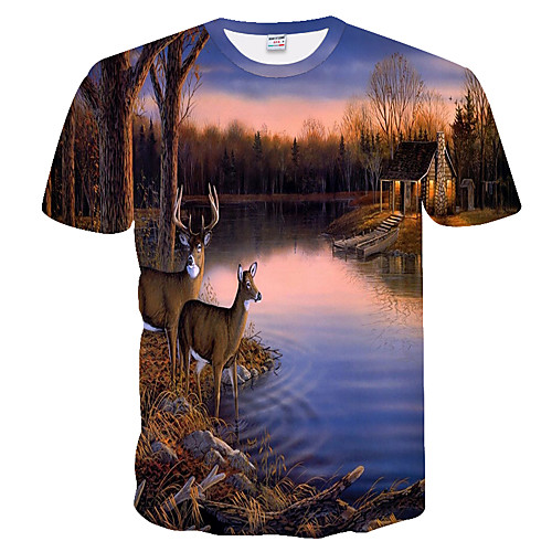 

Men's Daily Weekend Basic Plus Size T-shirt - Color Block / 3D Round Neck Brown / Short Sleeve