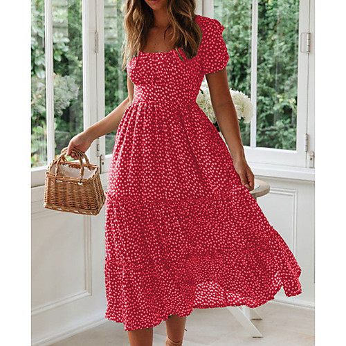 

Women's Maxi Red Green Dress Swing Polka Dot S M