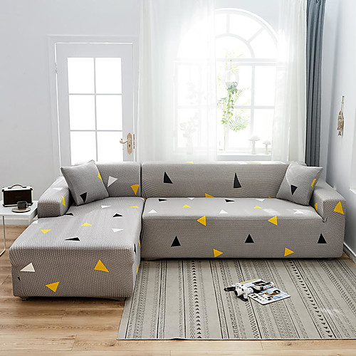 

Triangle Print Dustproof All-powerful Slipcovers Stretch L Shape Sofa Cover Super Soft Fabric Couch Cover with One Free Pillow Case