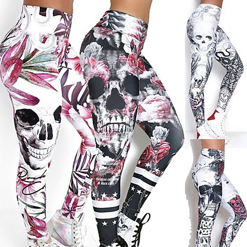 

Women's High Waist Yoga Pants Skull Pink White Black Rainbow Running Fitness Gym Workout Tights Leggings Sport Activewear Breathable Moisture Wicking Butt Lift Tummy Control High Elasticity Skinny