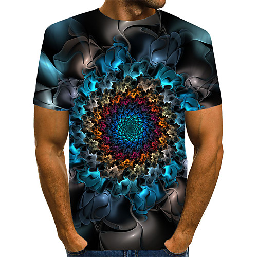 

Men's Daily Going out Basic / Exaggerated T-shirt - Geometric / 3D / Visual Deception Print Navy Blue