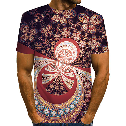 

Men's Daily Weekend T-shirt - Geometric / 3D / Abstract Print Brown