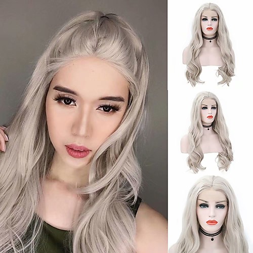 

Synthetic Lace Front Wig Body Wave Middle Part Lace Front Wig Long Grey Synthetic Hair 18-26 inch Women's Heat Resistant Synthetic Easy dressing Gray / Natural Hairline