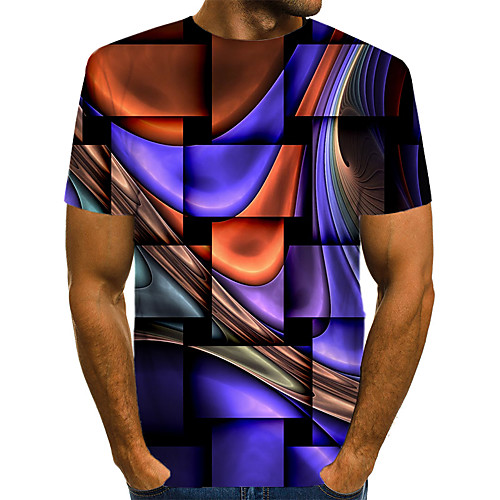 

Men's Daily Going out Basic / Exaggerated T-shirt - 3D / Abstract / Visual Deception Print Royal Blue