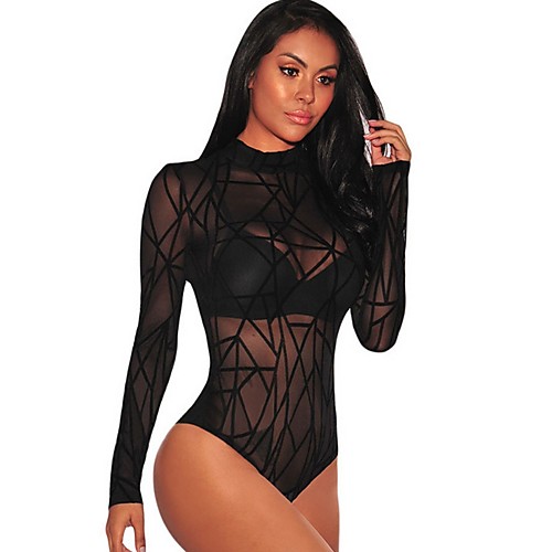 

Women's Mesh Bodysuits Nightwear Striped Black S M L