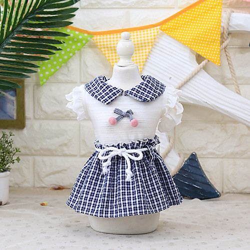 

Dog Cat Costume Dress Dog Clothes Breathable Blue Costume Beagle Bichon Frise Chihuahua Fabric Color Block Plaid / Check Bowknot Cosplay Cute XS S M L XL