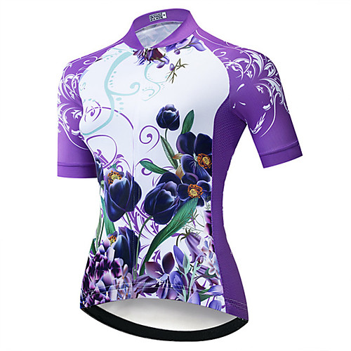 

21Grams Women's Short Sleeve Cycling Jersey 100% Polyester Purple Floral Botanical Bike Jersey Top Mountain Bike MTB Road Bike Cycling UV Resistant Breathable Quick Dry Sports Clothing Apparel