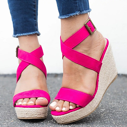 

Women's Sandals Wedge Heel Open Toe Buckle Suede Business / Vintage Spring & Fall / Spring & Summer Leopard / Fuchsia / Blue / Party & Evening