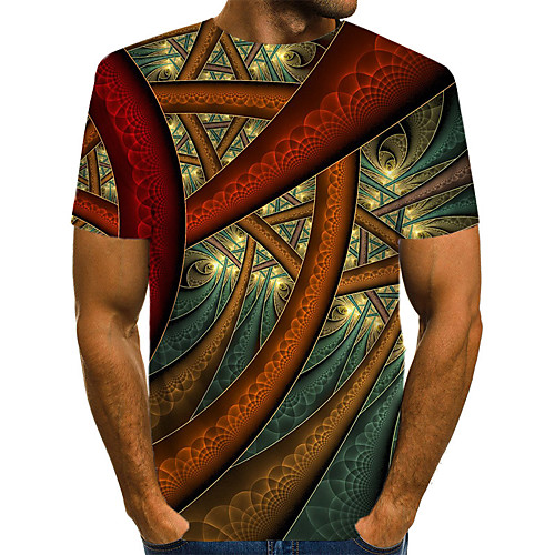 

Men's Daily Going out Basic / Exaggerated T-shirt - Geometric / 3D / Visual Deception Print Brown