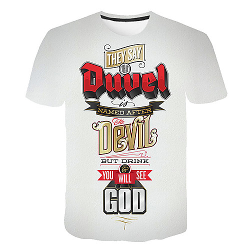 

Men's Plus Size 3D Graphic Print Slim T-shirt Basic Daily Going out Round Neck White / Short Sleeve / Letter