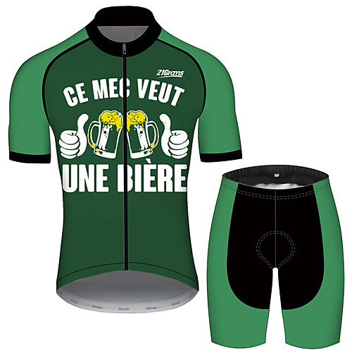 

21Grams Men's Short Sleeve Cycling Jersey with Shorts Black / Green Oktoberfest Beer Bike UV Resistant Quick Dry Sports Solid Color Mountain Bike MTB Road Bike Cycling Clothing Apparel / Stretchy
