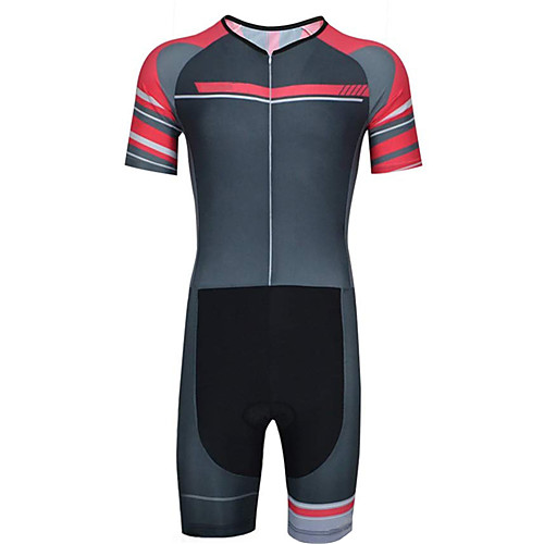 

21Grams Men's Short Sleeve Triathlon Tri Suit Black / Orange Stripes Patchwork Geometic Bike Clothing Suit UV Resistant Breathable 3D Pad Quick Dry Sweat-wicking Sports Stripes Mountain Bike MTB Road