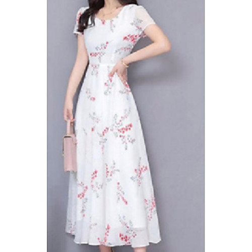 

Women's Maxi White Dress Swing Geometric M L Slim
