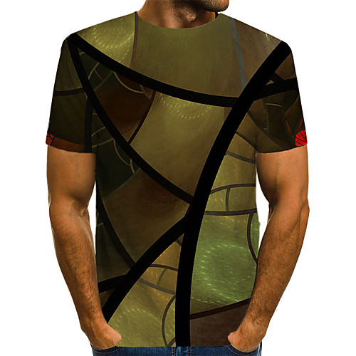 

Men's Plus Size Geometric 3D Print T-shirt Basic Exaggerated Daily Going out Round Neck Army Green / Short Sleeve