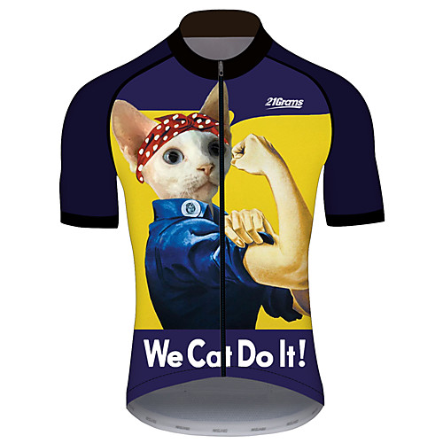 

21Grams Men's Short Sleeve Cycling Jersey 100% Polyester BlueYellow Cat Animal Bike Jersey Top Mountain Bike MTB Road Bike Cycling UV Resistant Breathable Quick Dry Sports Clothing Apparel