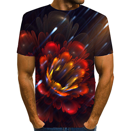 

Men's Daily Going out Basic / Exaggerated T-shirt - Floral / Geometric / 3D Print Wine