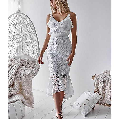 

Women's White Dress Sheath Solid Colored Strap S M Slim
