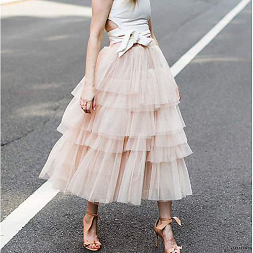 

Women's Daily Wear Basic Swing Skirts - Solid Colored Print Blushing Pink Blue S M L