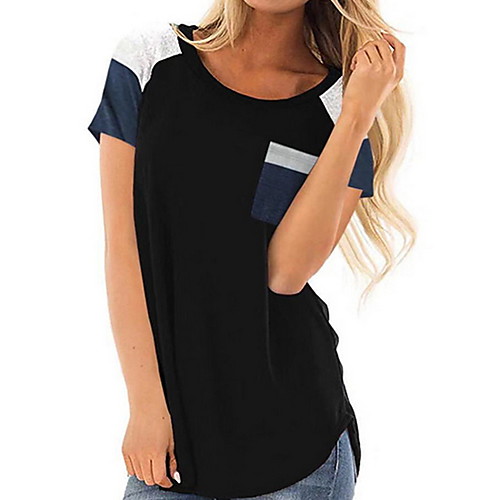 

Women's Color Block T-shirt Daily Wine / Black / Blue / Army Green