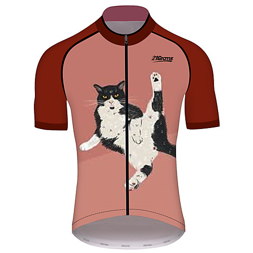 

21Grams Women's Short Sleeve Cycling Jersey Red / White Cat Animal Bike Jersey Top Mountain Bike MTB Road Bike Cycling UV Resistant Breathable Quick Dry Sports Clothing Apparel / Stretchy / Race Fit