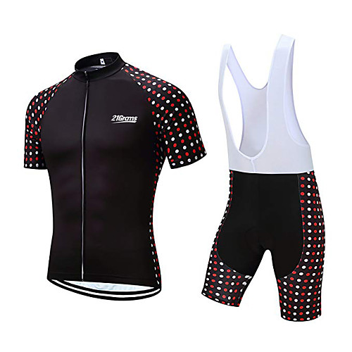

21Grams Men's Short Sleeve Cycling Jersey with Bib Shorts Polyester Black / White Polka Dot Geometic Bike Clothing Suit UV Resistant Breathable 3D Pad Quick Dry Sweat-wicking Sports Polka Dot